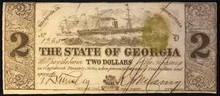 1864 THE STATE OF GEORGIA 2 DOLLARS PICTORIAL OF STEAMBOAT HAND SIGNED UNC