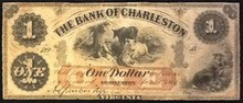 1864 THE BANK OF CHARLESTON VIRGINIA 1 DOLLAR PICTORIAL OF FARMER FINE