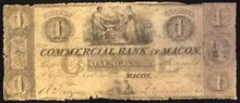 1864 COMMERCIAL BANK AT MACON GEORGIA 1 DOLLAR PICTORIAL OF BLACKSMITH VG
