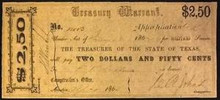 1863 THE TREASURER OF THE STATE OF TEXAS 2 AND 1/2 DOLLARS RARITY 5! HAND SIGNED