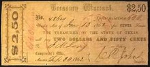 1862 THE TREASURER OF THE STATE OF TEXAS 2 AND 1/2 DOLLARS RARITY 5! HAND SIGNED