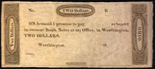 1800's OHIO WORTHINGTON 2 DOLLARS UNC