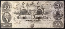 1800's THE BANK OF AUGUSTA GEORGIA 20 DOLLARS PICTORIAL OF WOMAN WITH EAGLE AU