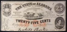 1863 THE STATE OF ALABAMA 25 CENTS PICTORIAL OF CARRIAGE  HAND SIGNED UNC