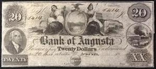 1800's THE BANK OF AUGUSTA GEORGIA 20 DOLLARS PICTORIAL OF WOMAN WITH EAGLE UNC