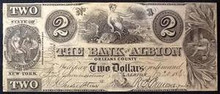 1861 THE BANK OF ALBION NEW YORK 2 DOLLAR PICTORIAL OF WOMAN WITH BIRD EF