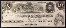 THE NEW ENGLAND COMMERCIAL RHODE ISLAND BANK 5 DOLLARS EAGLE PICTORIAL AU