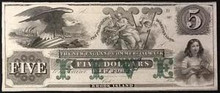 TTHE NEW ENGLAND COMMERCIAL RHODE ISLAND BANK 5 DOLLARS EAGLE PICTORIAL UNC