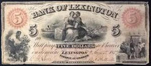 1859 BANK OF LEXINGTON CAROLINA 5 DOLLARS PICTORIAL OF MAIDEN SITTING VF