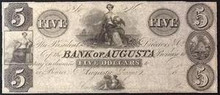 1800's THE BANK OF AUGUSTA GEORGIA 5 DOLLARS PICTORIAL OF WOMAN WITH EAGLE AU