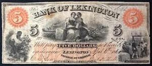 1861 BANK OF LEXINGTON NORTH CAROLINA 5 DOLLAR HAND SIGNED VF