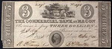 1840 THE COMMERCIAL BANK AT MACON 3 DOLLARS MAN HERDING CATTLE PICTORIAL EF