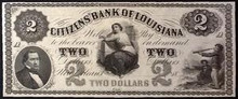 1800's CITIZENS' BANK OF LOUISIANA 2 DOLLAL SITTING MAIDEN PICTORIAL UNC