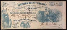 1862 SOLDIERS BOUNTY WARRANT CLLNTON COUNTY IOWA 1 DOLLAR HAND SIGNED UNC