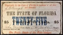 1868 THE STATE OF FLORIDA TALLAHASSEE 25 CENTS HAND SIGNED UNC