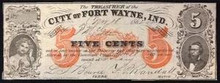 1862 CITY OF FORT WAYNE, IND. 5 CENTS HAND SIGNED EF-AU