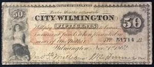 1862 CITY OF WILMINGTON DELAWARE 50 CENTS HAND SIGNED FINE