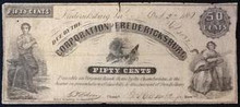 1861 CORPORATION OF FREDERICKSBURG VA. 50 CENTS HAND SIGNED VF