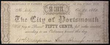 1862 THE CITY OF PORTSMOUTH 50 CENTS HAND SIGNED VF