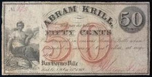 1862 ABRAM KRILL 50 CENTS PICTORIAL OF WOMAN IN FIELD HAND SIGNED FINE