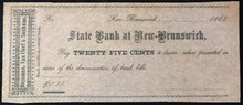 1862 STATE BANK AT NEW-BRUNSWICK 25 CENTS UNC