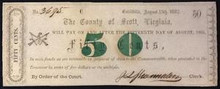1862 THE COUNTY OF SCOTT, VIRGINIA 50 CENTS HAND SINGED UNC