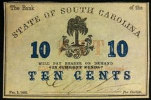 1863 STATE OF SOUTH CAROLINA 10 CENTS HAND SIGNED PALM TREE PICTORIAL AU