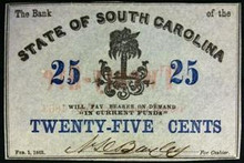 1863 STATE OF SOUTH CAROLINA 25 CENTS HAND SIGNED PALM TREE PICTORIAL UNC 330728344597