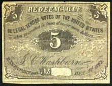 1862 J.C. WASHINGTON DANENPORT IOWA 5 CENTS HAND SIGNED VF
