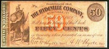 1862 THE HYDEVILLE COMPANY HYDEVILLE VT. 50 CENTS INDIAN WITH BOW PICTORIAL UNC