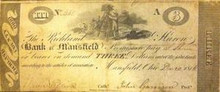 1816 THREE DOLLAR BANK OF MANSFIELD RICHLAND OHIO HAND SIGNED VF