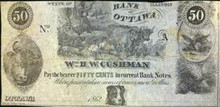 1862 FIFTY CENTS BANK OF OTTAWA ILLINOIS W.H.W. CUSHMAN BULLS & COWBOYS EF