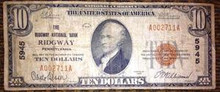 RIDGWAY The Ridgway National Bank Pennslyvania $10 National Currency 5945 # 2711