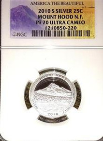 2010 S SILVER 25C MOUNT HOOD N.F. PF 70 ULTRA CAMEO NGC PERFECT COIN AMERICA