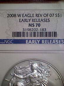 2008 W EAGLE REVERSE OF 2007 S$1 MS 70 NGC RARE than SILVER 25th anniversary set