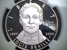 2009 P LOUIS BRAILLE S$1 SILVER NGC PF 70 ULTRA CAMEO