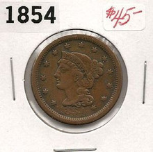 1854 United States Large Cent BRAIDED HEAD VERY FINE VF