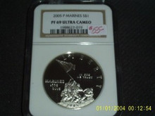 2005 P Marines S$1 PR 69 ULTRA CAMEO NGC DOLLAR Silver