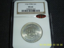 1936 YORK Silver Half Dollar CAC NGC MS 66 50C Superb