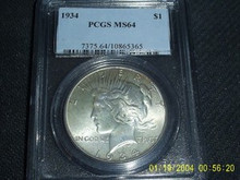 1934 Peace Silver Dollar PCGS MS 64 PQ Toned $1
