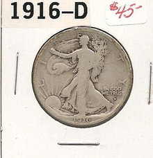 1916-D WALKING LIBERTY US Half Dollar VG Very Good