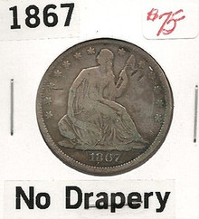 1867 No Drapery Seated Half Dollar Very Good + VG