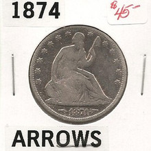 1874 with ARROWS Seated Liberty Half Dollar Fine
