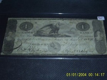 1823 July 4th $1 Eagle Bank Hand Signed Fine NEW HAVEN
