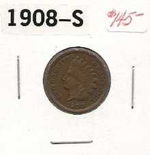 1908-S Indian Head Cent San Francisco RARE S Mint VF