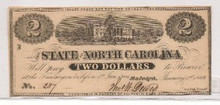 $2 Two The State of North Carolina 1863 Civil War Unc