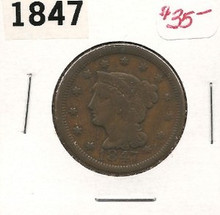 1847 Copper Large Cent Braided Head VF Very Fine