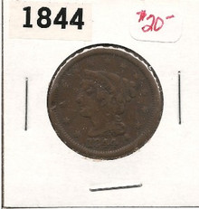 1844 Copper Large Cent Braided Head F Fine