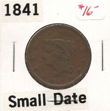 1841 Large Cent Braided Head VG Very Good Small Date