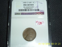 1909-S VDB Lincoln Copper Cent Fine F Key Date RARE NGC